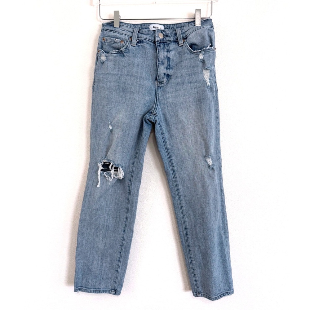 Pistola Women's High Rise Distressed Straight Leg Jeans - Light Wash